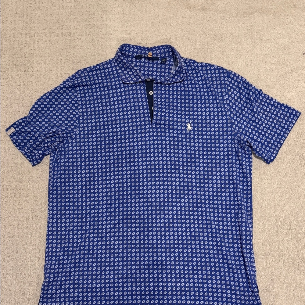 Blue Patterned Short-Sleeve Polo Shirt